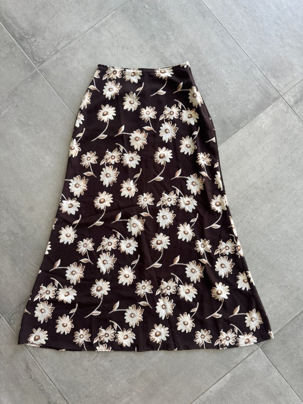 Vintage Chocolate Brown Floral Maxi Skirt - women's small